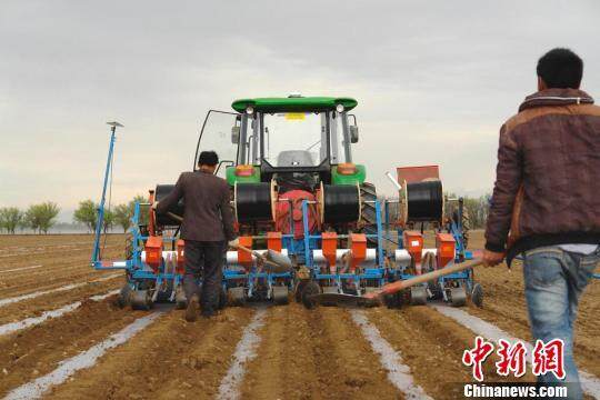 無人駕駛精量播種機(jī)車在田間實(shí)施精準(zhǔn)播種