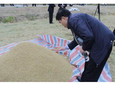盐城“环保节能、秸杆还田”全新收割机技术演示推广会。